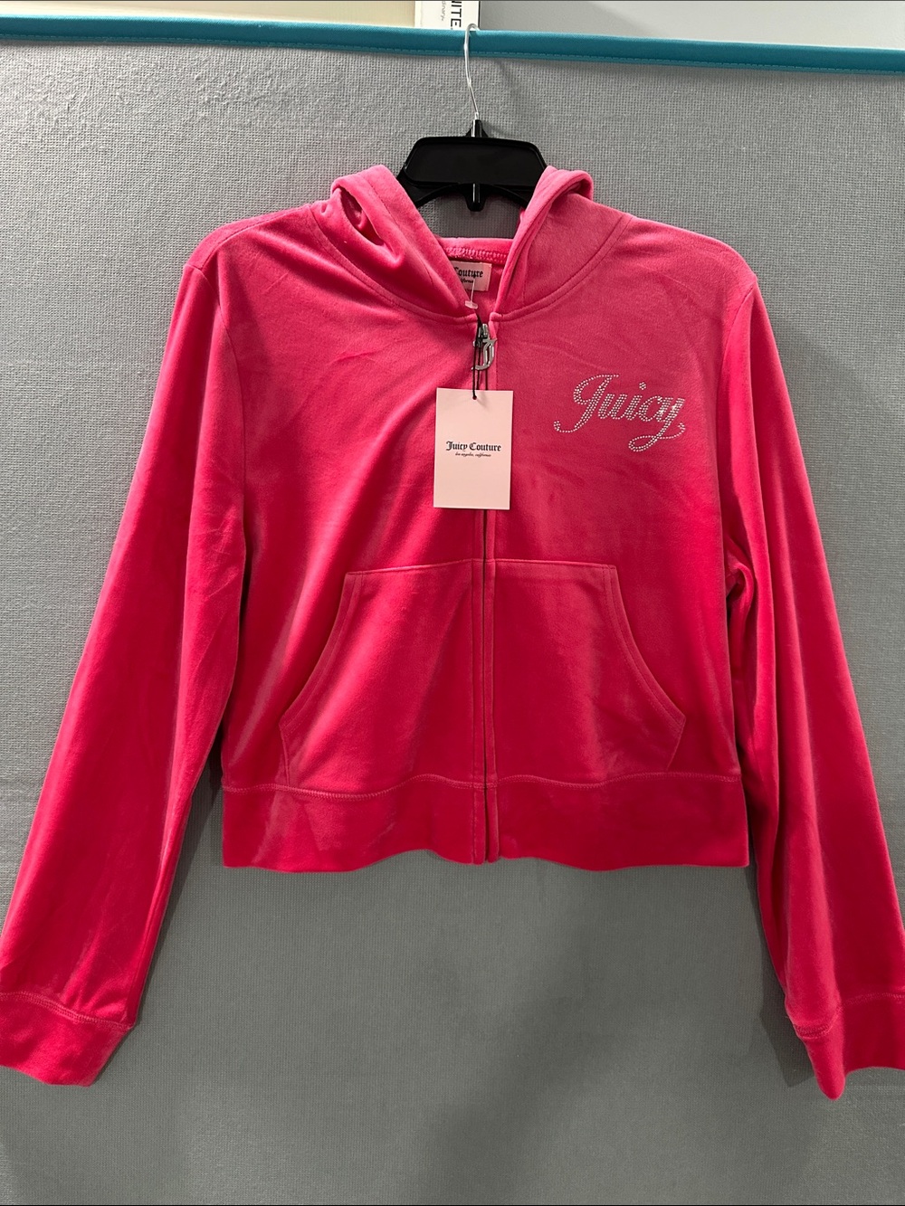 Juicy Couture Pink Velour Zip-Up Hoodie with Sparkle Logo